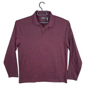 Mens Claiborne Burgundy Ribbed Polo Shirt Polyester Blend Long Sleeve Size L